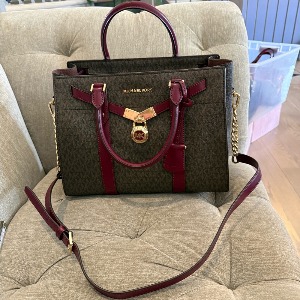 Michael Kors Olive and Burgundy Satchel